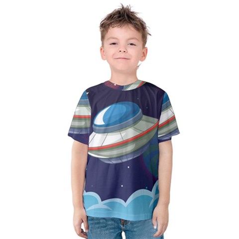 Ufo-alien-spaceship-galaxy Kids  Cotton Tee by Salman4z