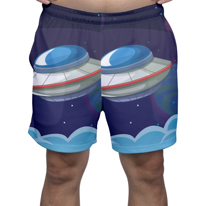 Ufo-alien-spaceship-galaxy Men s Shorts