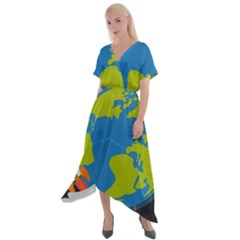 Spaceship-design Cross Front Sharkbite Hem Maxi Dress by Salman4z