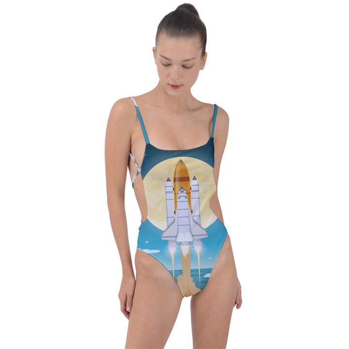 Space-exploration-illustration Tie Strap One Piece Swimsuit