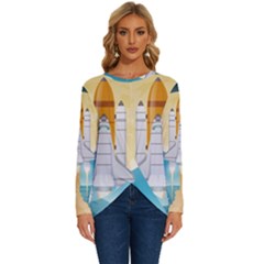 Space-exploration-illustration Long Sleeve Crew Neck Pullover Top by Salman4z