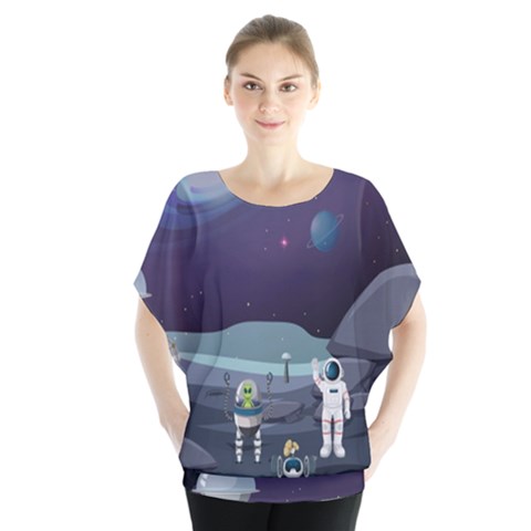 Alien-astronaut-scene Batwing Chiffon Blouse by Salman4z