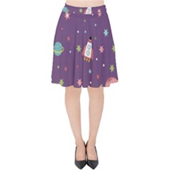 Space-travels-seamless-pattern-vector-cartoon Velvet High Waist Skirt by Salman4z