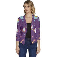 Space-travels-seamless-pattern-vector-cartoon Women s Casual 3/4 Sleeve Spring Jacket by Salman4z