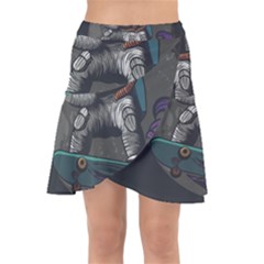 Illustration-astronaut-cosmonaut-paying-skateboard-sport-space-with-astronaut-suit Wrap Front Skirt by Salman4z