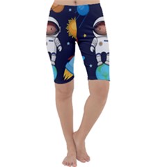 Boy-spaceman-space-rocket-ufo-planets-stars Cropped Leggings  by Salman4z