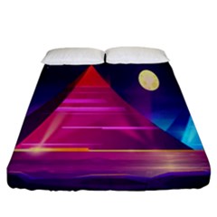 Egyptian-pyramids-night-landscape-cartoon Fitted Sheet (california King Size) by Salman4z