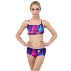 Egyptian-pyramids-night-landscape-cartoon Layered Top Bikini Set by Salman4z