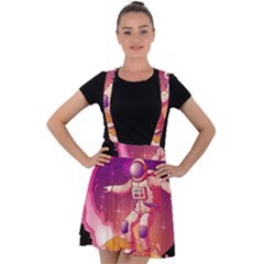 Astronaut-spacesuit-standing-surfboard-surfing-milky-way-stars Velvet Suspender Skater Skirt by Salman4z