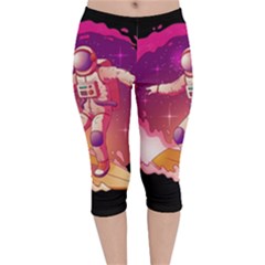 Astronaut-spacesuit-standing-surfboard-surfing-milky-way-stars Velvet Capri Leggings  by Salman4z