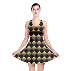 Golden Chess Board Background Reversible Skater Dress by pakminggu