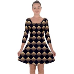 Golden Chess Board Background Quarter Sleeve Skater Dress by pakminggu