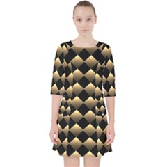 Golden Chess Board Background Quarter Sleeve Pocket Dress by pakminggu