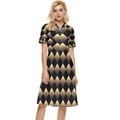 Golden Chess Board Background Button Top Knee Length Dress by pakminggu