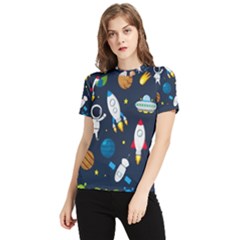 Big-set-cute-astronauts-space-planets-stars-aliens-rockets-ufo-constellations-satellite-moon-rover-v Women s Short Sleeve Rash Guard by Salman4z