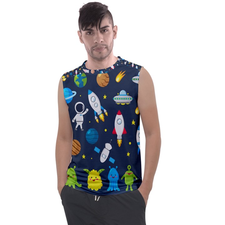 Big-set-cute-astronauts-space-planets-stars-aliens-rockets-ufo-constellations-satellite-moon-rover-v Men s Regular Tank Top