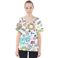 Seamless-pattern-vector-with-funny-robots-cartoon V-neck Dolman Drape Top by Salman4z