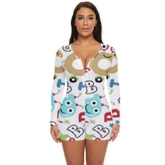 Seamless-pattern-vector-with-funny-robots-cartoon Long Sleeve Boyleg Swimsuit by Salman4z