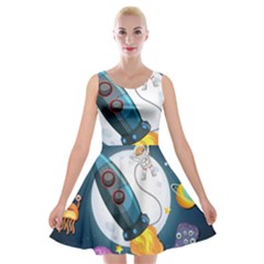 Spaceship-astronaut-space Velvet Skater Dress by Salman4z