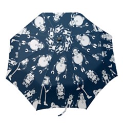 White-robot-blue-seamless-pattern Folding Umbrellas by Salman4z