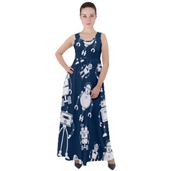 White-robot-blue-seamless-pattern Empire Waist Velour Maxi Dress by Salman4z