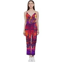 Far-future-human-colonization V-neck Spaghetti Strap Tie Front Jumpsuit by Salman4z