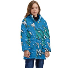 About-space-seamless-pattern Kids  Hooded Longline Puffer Jacket by Salman4z