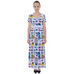 Monster-cool-seamless-pattern High Waist Short Sleeve Maxi Dress by Salman4z