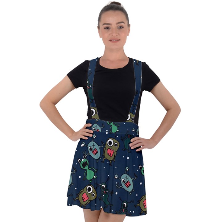 Monster-alien-pattern-seamless-background Velvet Suspender Skater Skirt