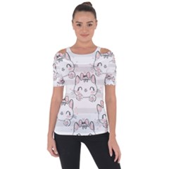 Cat-with-bow-pattern Shoulder Cut Out Short Sleeve Top by Salman4z