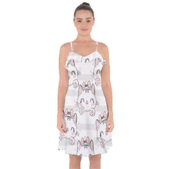 Cat-with-bow-pattern Ruffle Detail Chiffon Dress by Salman4z