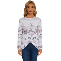 Cat-with-bow-pattern Long Sleeve Crew Neck Pullover Top by Salman4z