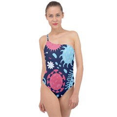 Seamless-pattern-microbes-virus-vector-illustration Classic One Shoulder Swimsuit by Salman4z