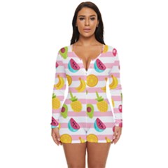 Tropical-fruits-berries-seamless-pattern Long Sleeve Boyleg Swimsuit by Salman4z