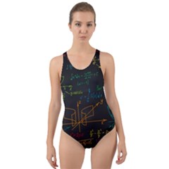 Mathematical-colorful-formulas-drawn-by-hand-black-chalkboard Cut-out Back One Piece Swimsuit by Salman4z