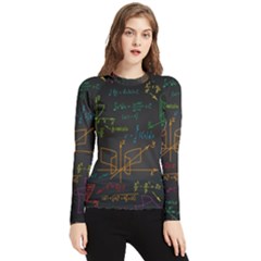 Mathematical-colorful-formulas-drawn-by-hand-black-chalkboard Women s Long Sleeve Rash Guard by Salman4z