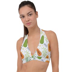 Seamless-tropical-pattern-with-papaya Halter Plunge Bikini Top by Salman4z