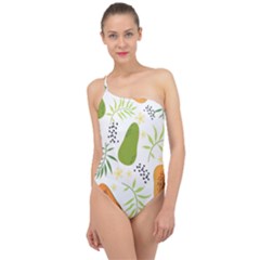 Seamless-tropical-pattern-with-papaya Classic One Shoulder Swimsuit by Salman4z