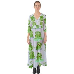 Cute-green-frogs-seamless-pattern Button Up Boho Maxi Dress by Salman4z