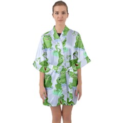 Cute-green-frogs-seamless-pattern Half Sleeve Satin Kimono  by Salman4z