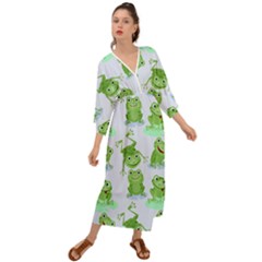 Cute-green-frogs-seamless-pattern Grecian Style  Maxi Dress by Salman4z