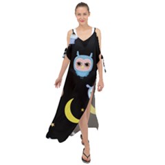 Cute-owl-doodles-with-moon-star-seamless-pattern Maxi Chiffon Cover Up Dress by Salman4z