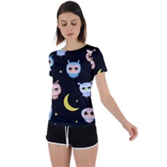 Cute-owl-doodles-with-moon-star-seamless-pattern Back Circle Cutout Sports Tee by Salman4z