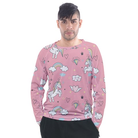 Cute-unicorn-seamless-pattern Men s Long Sleeve Raglan Tee by Salman4z