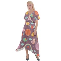 Cute-seamless-pattern-with-doodle-birds-balloons Cross Front Sharkbite Hem Maxi Dress by Salman4z