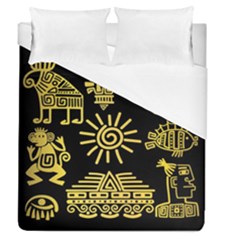 Maya-style-gold-linear-totem-icons Duvet Cover (queen Size) by Salman4z