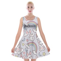 Seamless-pattern-with-cute-rabbit-character Velvet Skater Dress by Salman4z