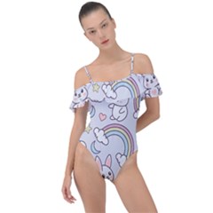 Seamless-pattern-with-cute-rabbit-character Frill Detail One Piece Swimsuit by Salman4z