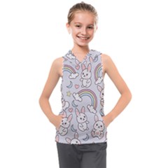 Seamless-pattern-with-cute-rabbit-character Kids  Sleeveless Hoodie by Salman4z