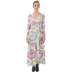 Cute-doodle-cartoon-seamless-pattern Button Up Boho Maxi Dress by Salman4z